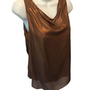 Barneys New York SILK Drape Neck Tank Shell XS Sleeveless Summer Bronze Career